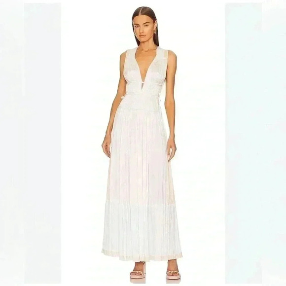 Ulla Johnson Gathered V-Neck Gown Cutout Maxi Dress 10 M Opal Tie Valeria $925 - Picture 2 of 7